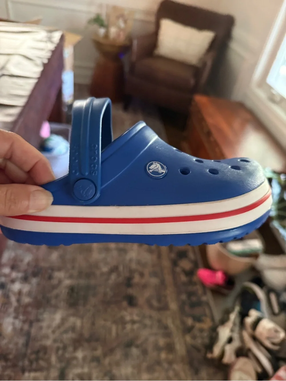 CROCS Kids Classic Clog in Royal Blue with Red & White Trim